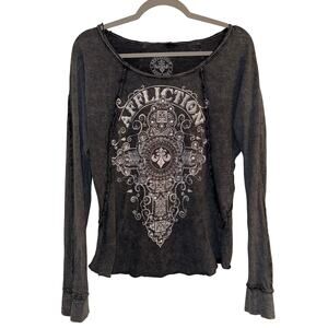 Affliction Live Fast Grunge Exposed Seams High/Low Stud Graphic  - size M - OF